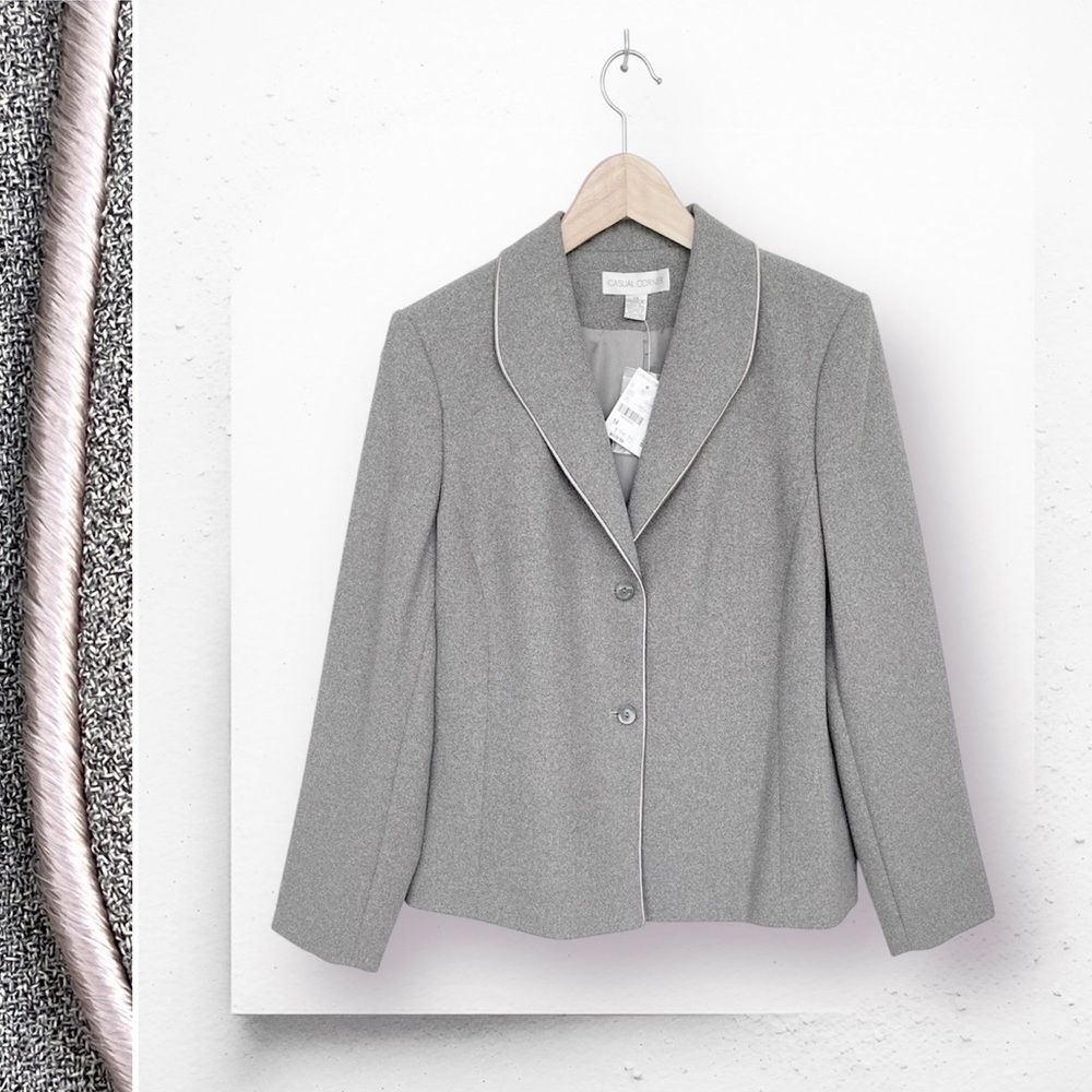 CASUAL CORNER  Women's Jacket Two Buttons Fitted Piping Lapel Collar Long Sleeve